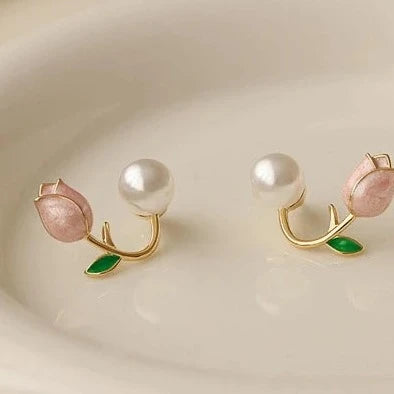 Pink Tulip Pearl Stud Earrings — Buy Any 5 for Rs. 599