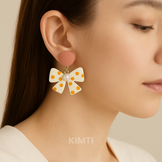 Cute Bow and Pearl Drop Earrings