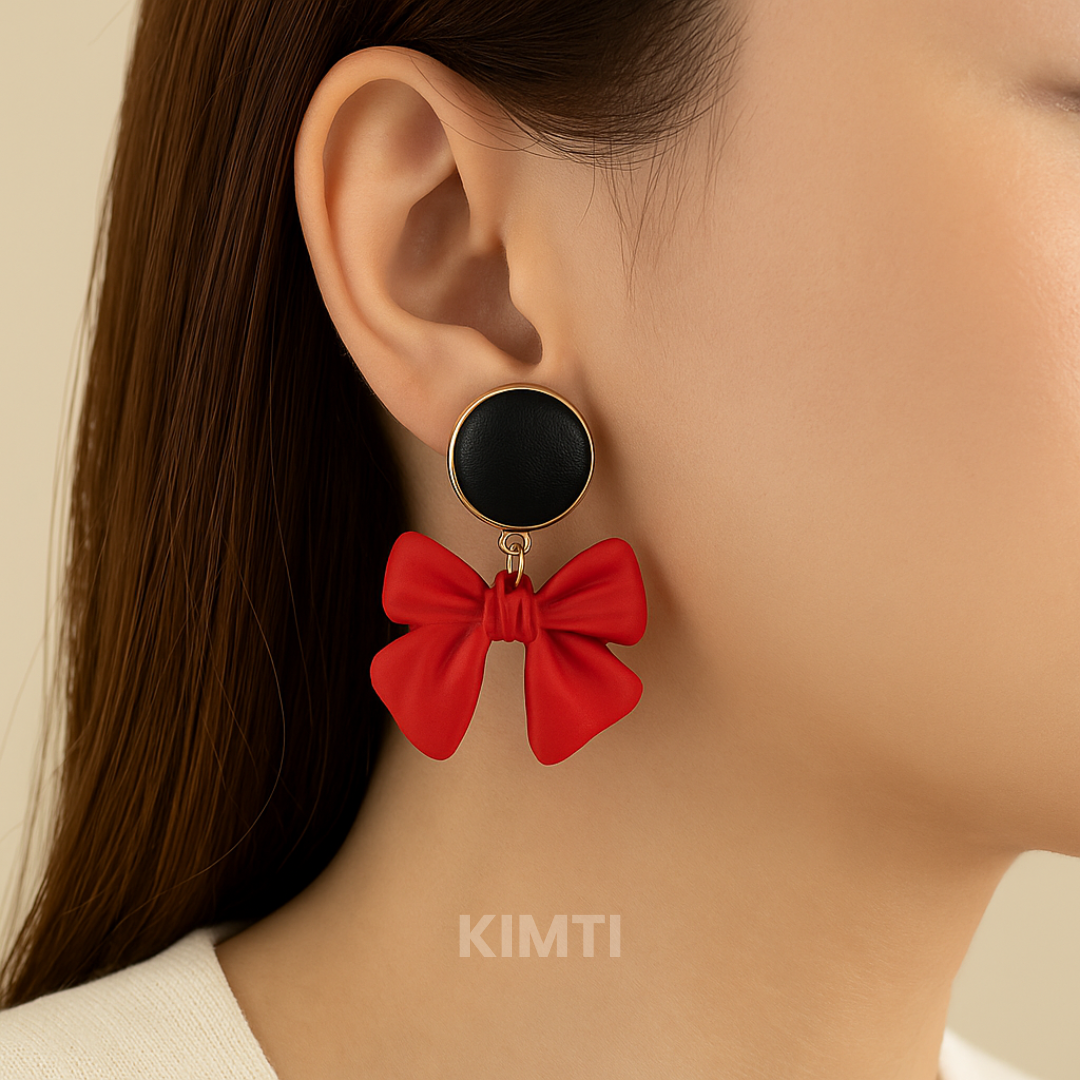 Red Bow Drop Earrings