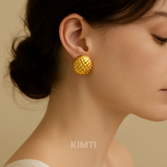 Gold-Toned Textured Round Stud Anti Tarnish Earring