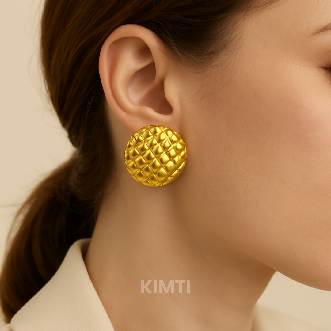 Gold-Toned Textured Round Stud Anti Tarnish Earring