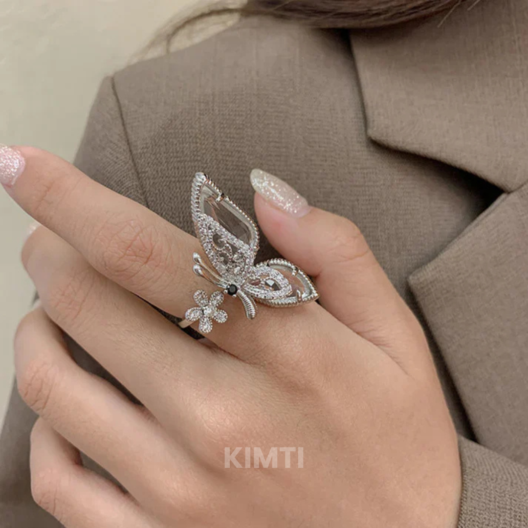 Silver Diamond Butterfly Ring