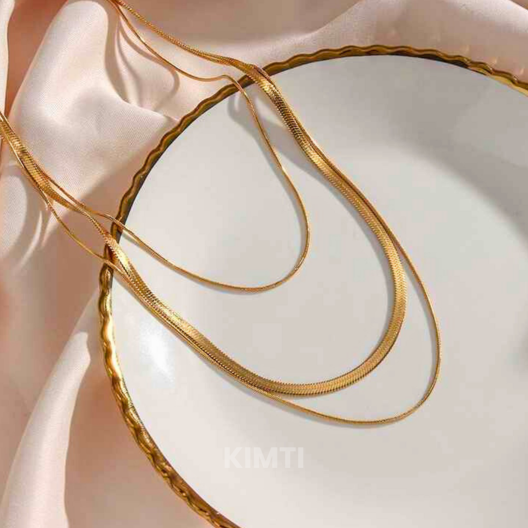 Golden 3 Layer Anti Tarnish Snake ChainNecklace