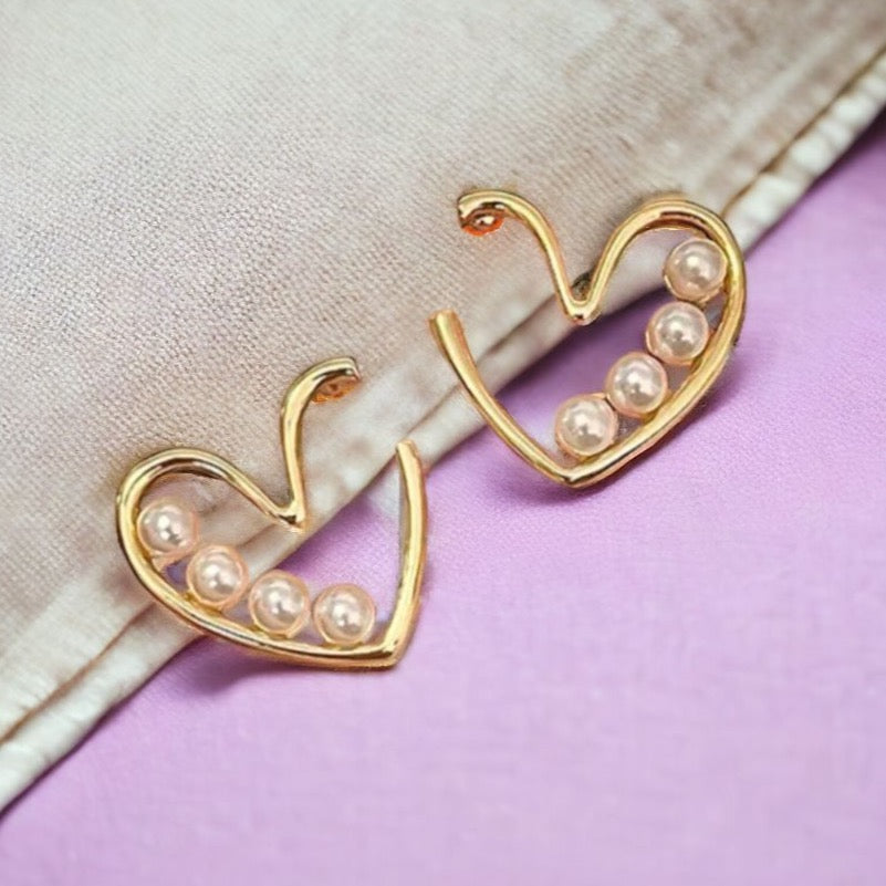 Pearl Heart Hoop Golden Earring — Buy Any 5 for Rs. 599