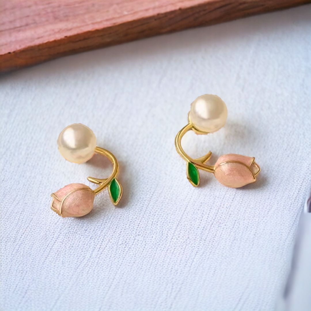 Pink Tulip Pearl Stud Earrings — Buy Any 5 for Rs. 599