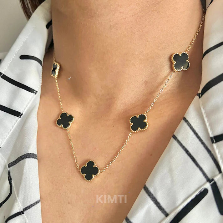 Anti Tarnish Black Flower Necklace