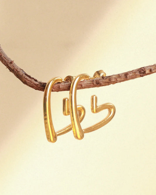 Amorelle 18 K Gold Plated Open Heart Hoops