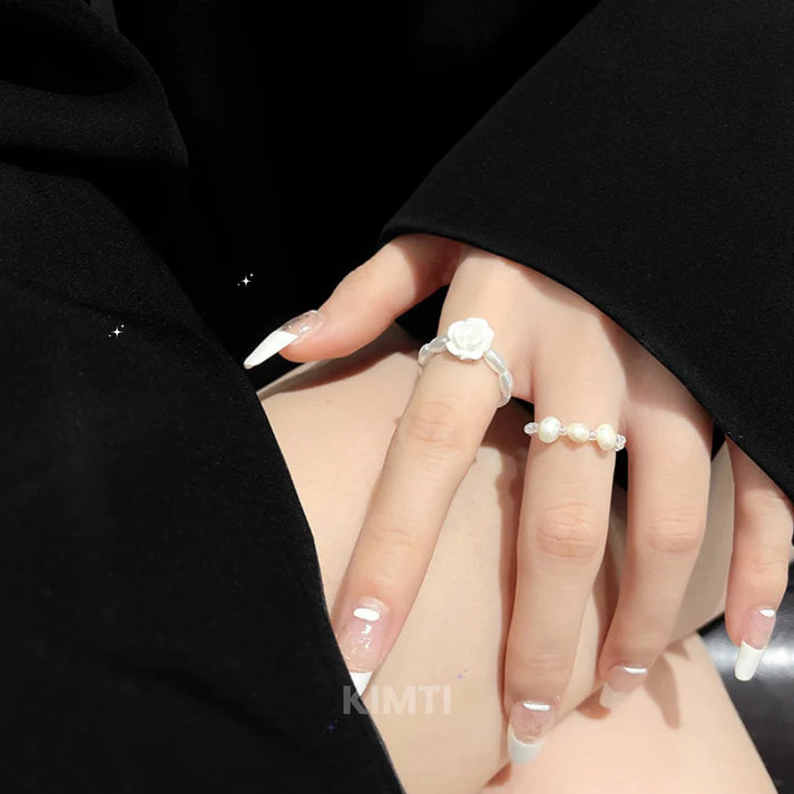 White Pearl Korean Ring Stack (Set of 2)