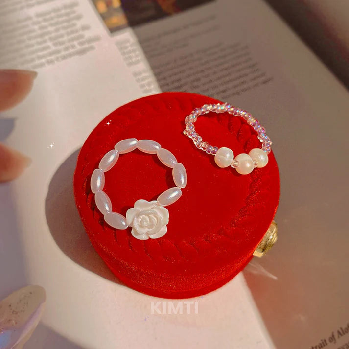 White Pearl Korean Ring Stack (Set of 2)