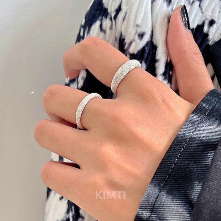 Silver Alloy Korean Sparkling Finger Ring Stack (Set of 2