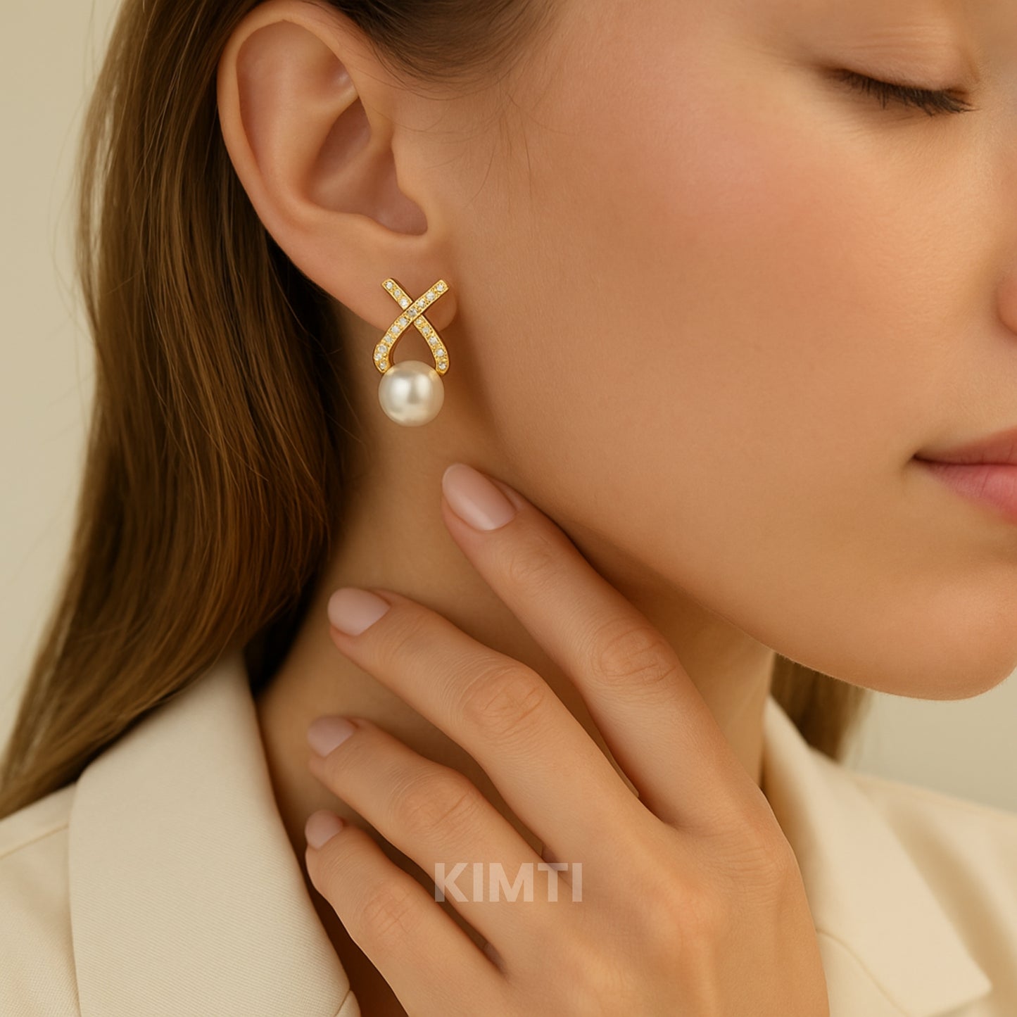 Korean Diamond Studded Cross Pearl Silver Stud Earring — Buy Any 5 for Rs. 599