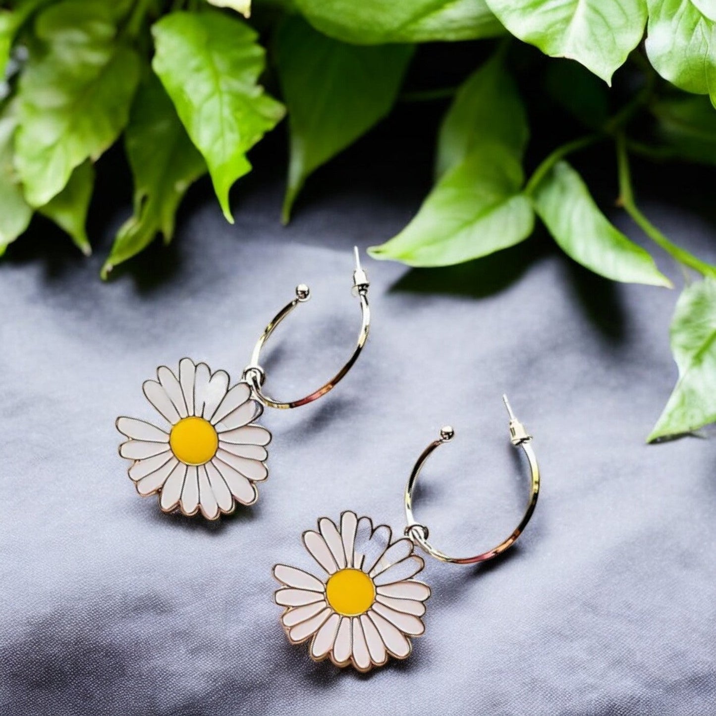Daisy Flower White Hoop Earring — Buy Any 5 for Rs. 599