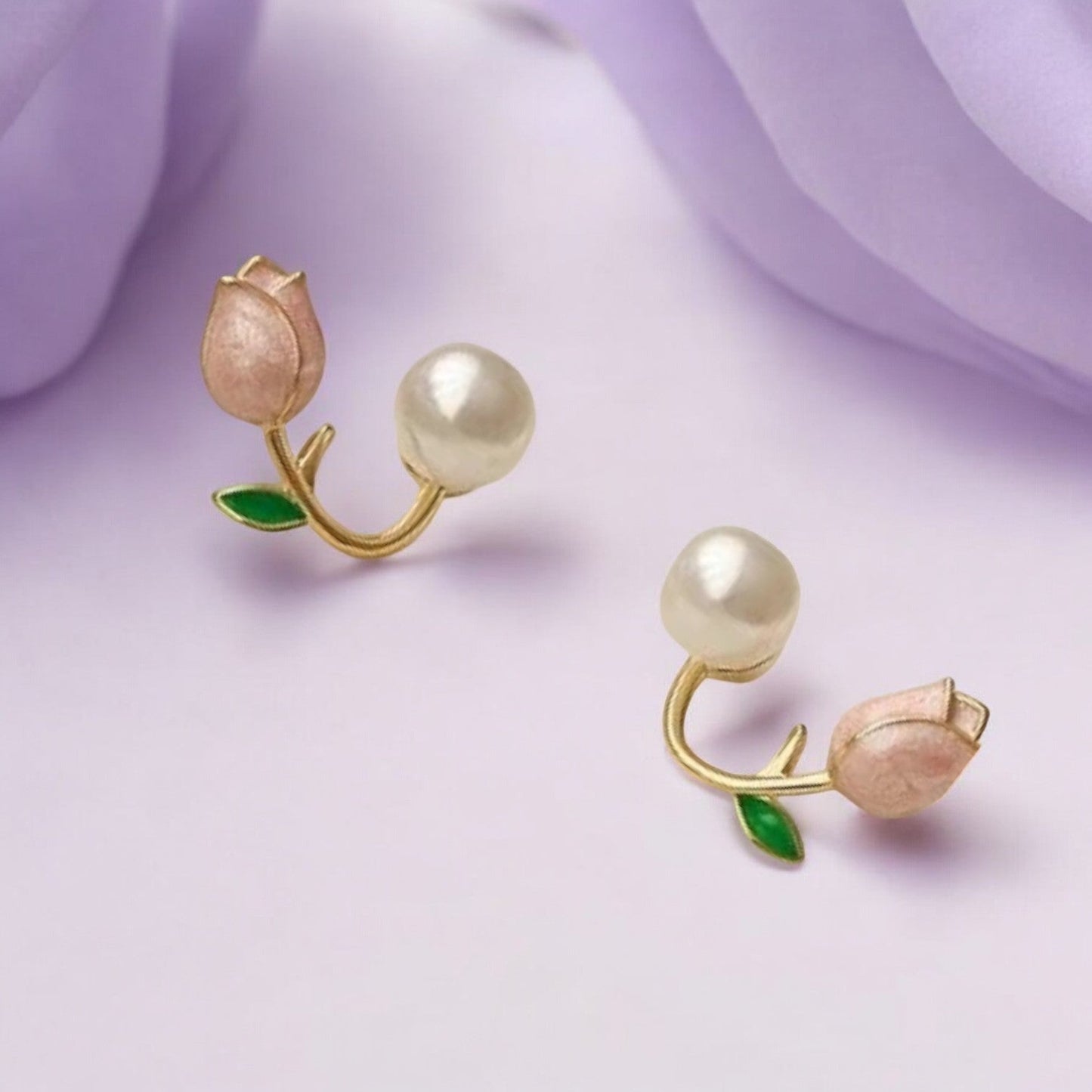 Pink Tulip Pearl Stud Earrings — Buy Any 5 for Rs. 599