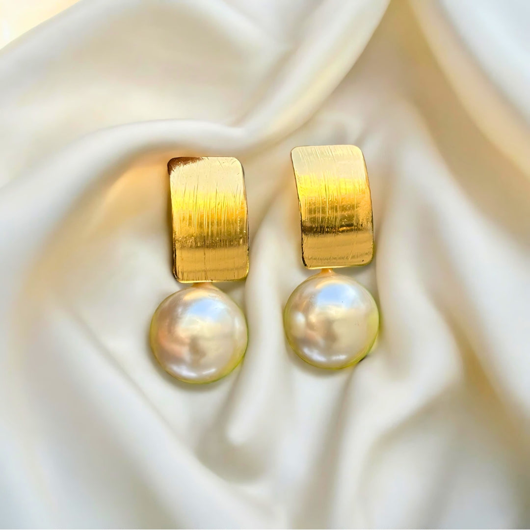Gold Rectangular Pearl Stud Earring — Buy Any 5 for Rs. 599