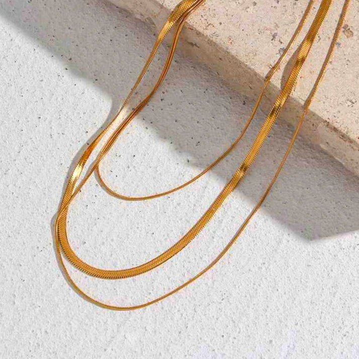 Golden 3 Layer Anti Tarnish Snake ChainNecklace