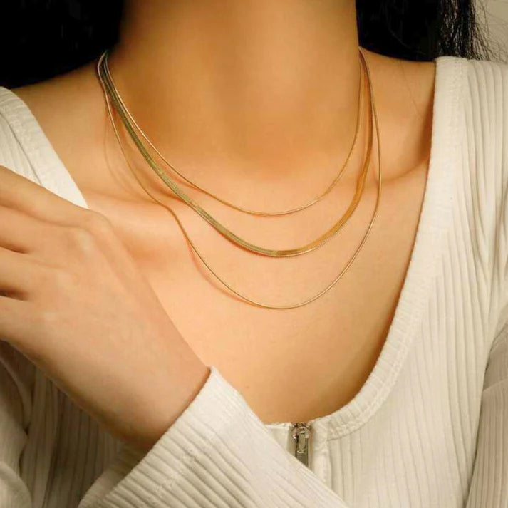 Golden 3 Layer Anti Tarnish Snake ChainNecklace