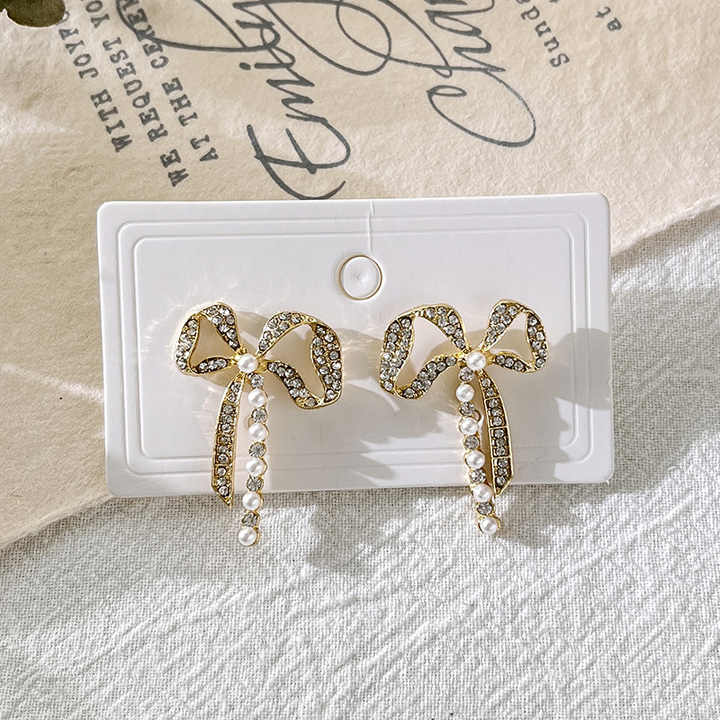 Golden Bow Pearl Drop Earring