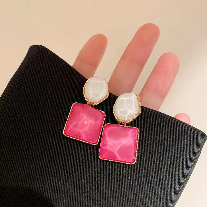 Pink Square Drop Earring — Buy Any 5 for Rs. 599