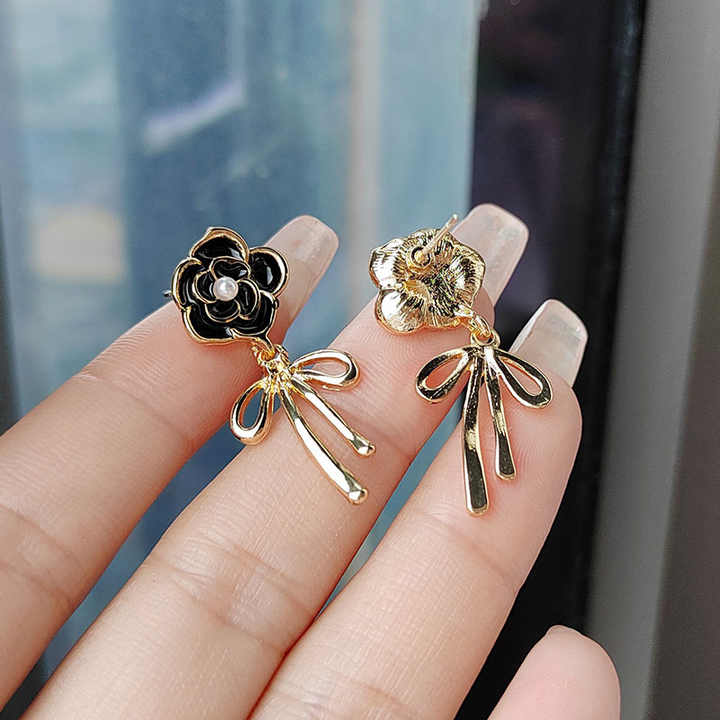 Black Rose Bow Drop Earring