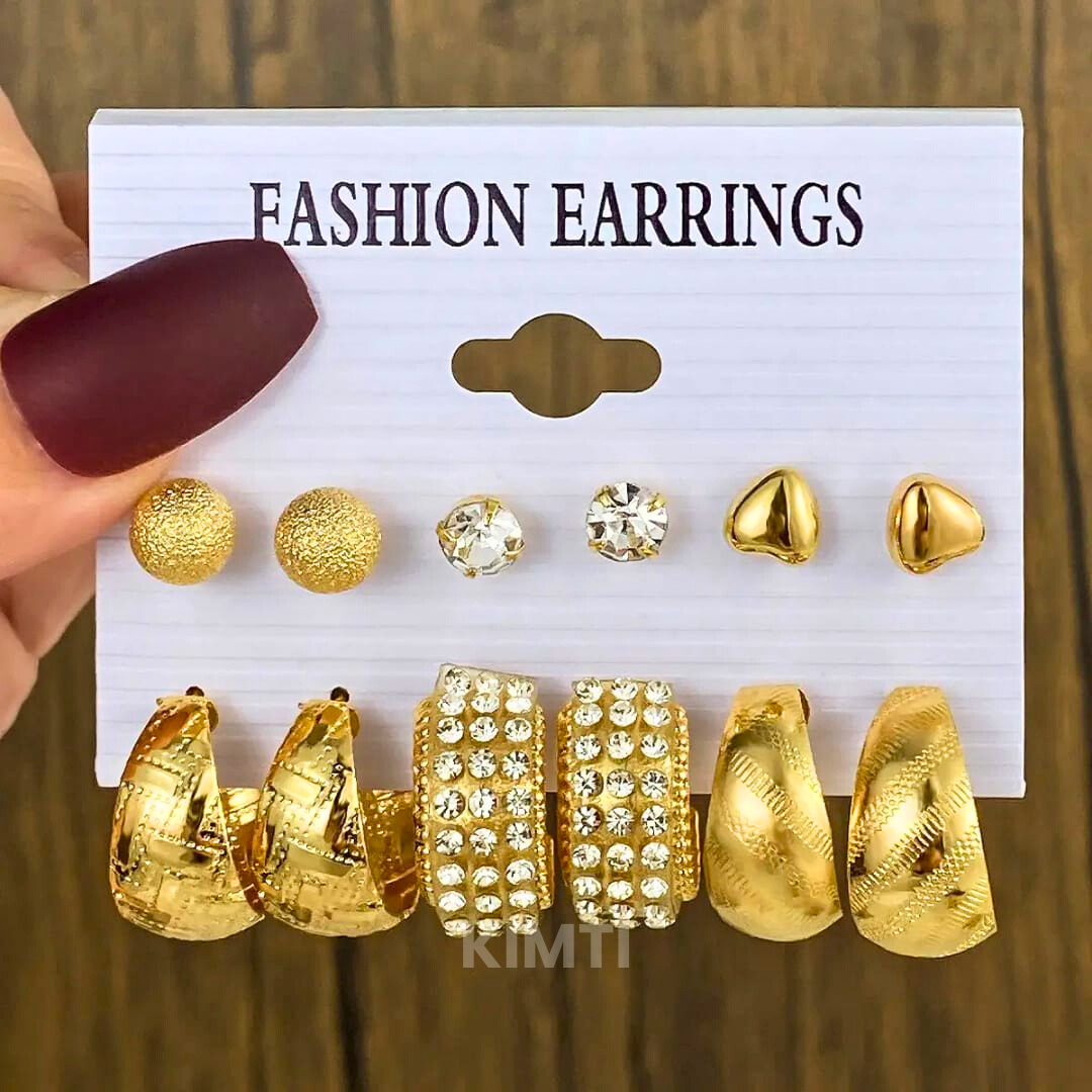 Set of 6 Pair Gold Earring