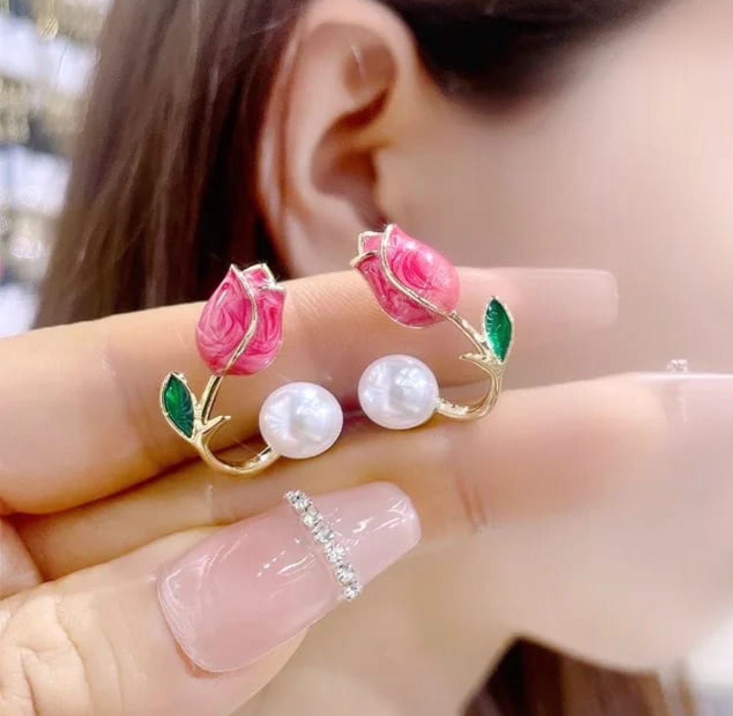 Pink Tulip Stud Earring