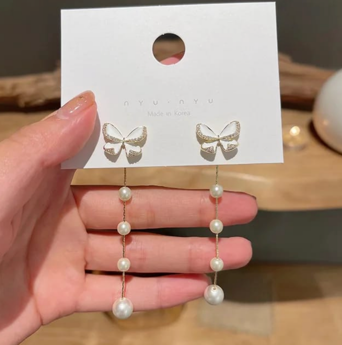 2 in 1 Butterfly White Dangler Earring