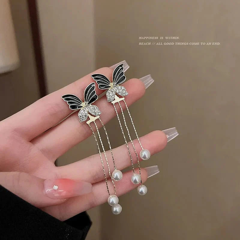 Three Pearl Butterfly Golden Drop Earring — Buy Any 5 for Rs. 599