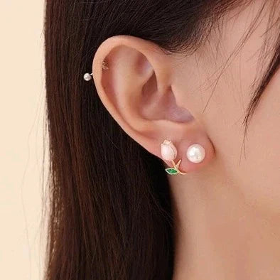 Pink Tulip Pearl Stud Earrings — Buy Any 5 for Rs. 599