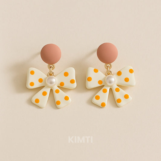 Cute Bow and Pearl Drop Earrings