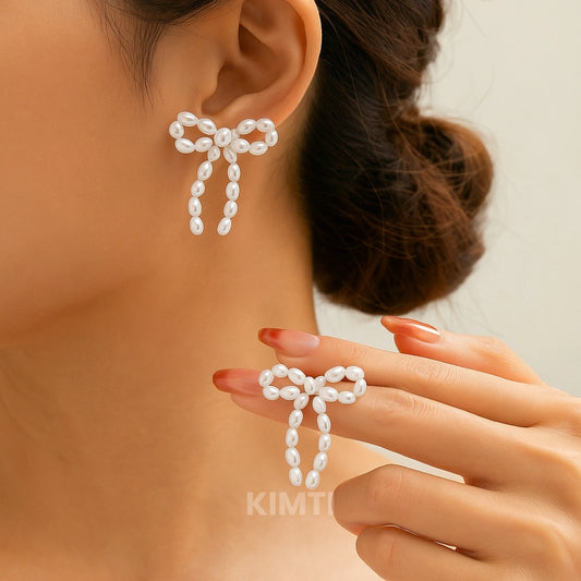 Pearl Knot Dangle Bow Earring