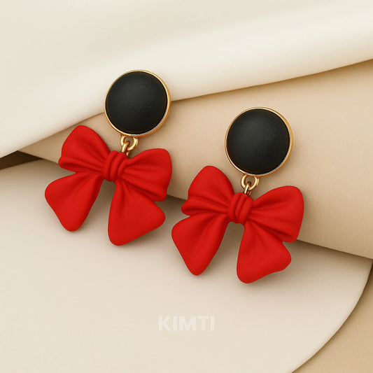 Red Bow Drop Earrings
