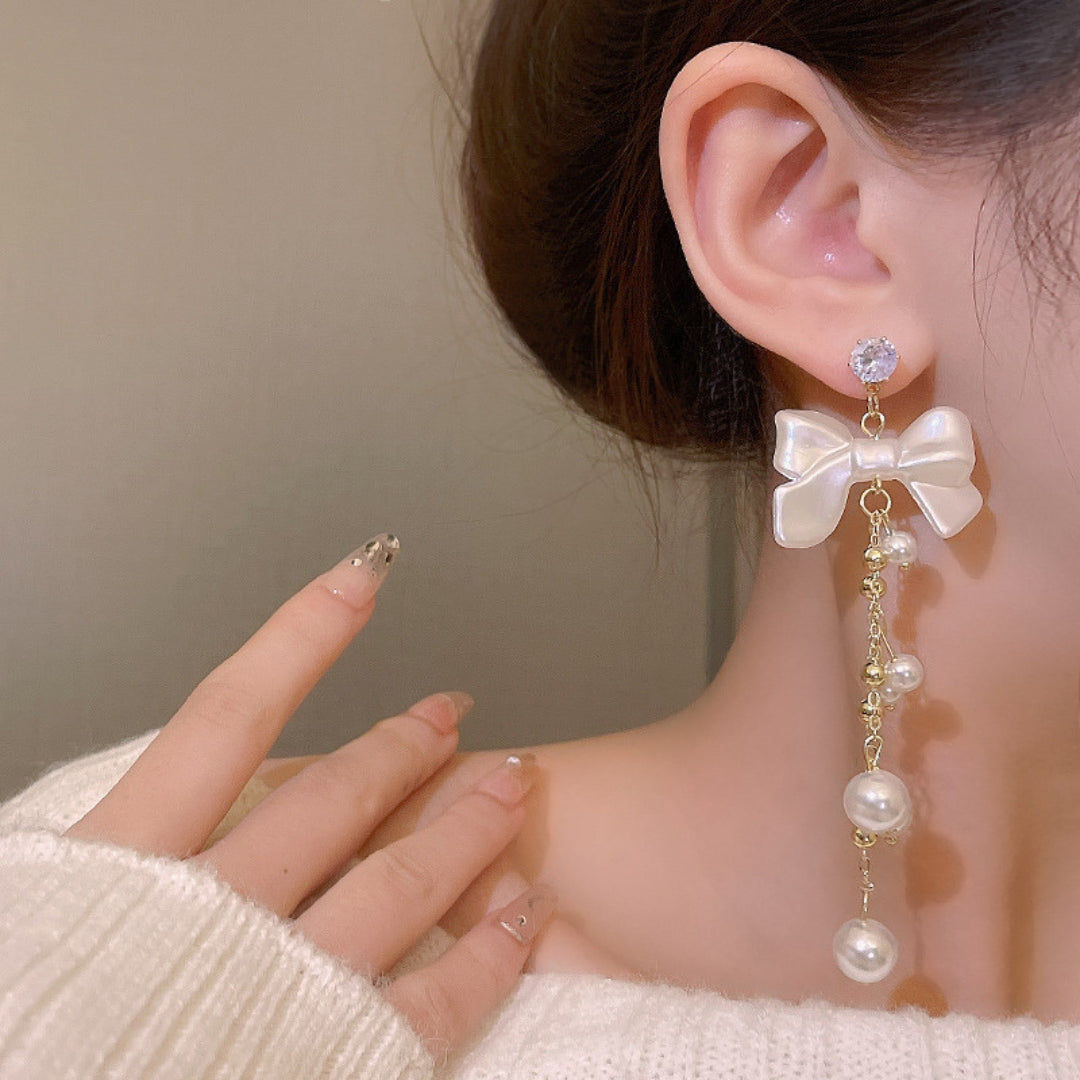 Bow Drop White Dangler  Earring