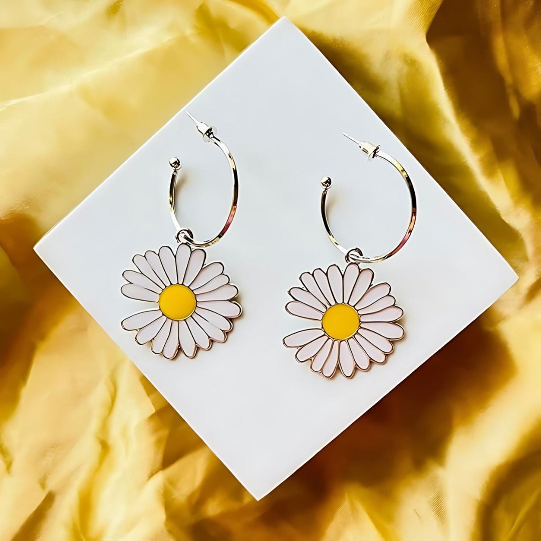 Daisy Flower White Hoop Earring — Buy Any 5 for Rs. 599