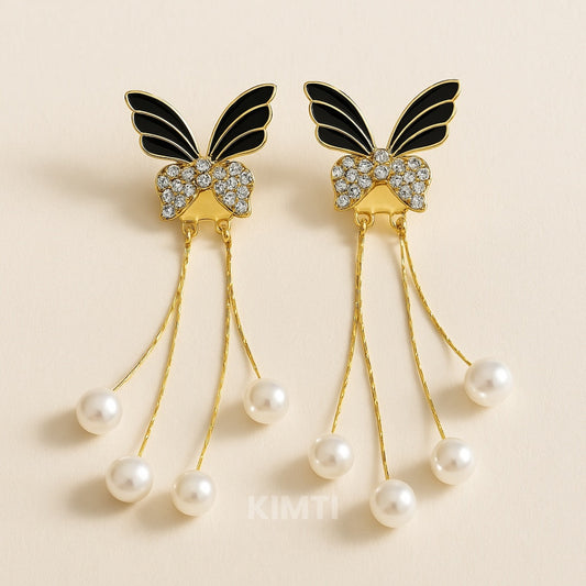 Three Pearl Butterfly Golden Drop Earring — Buy Any 5 for Rs. 599