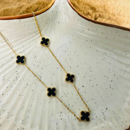 Anti Tarnish Black Flower Necklace