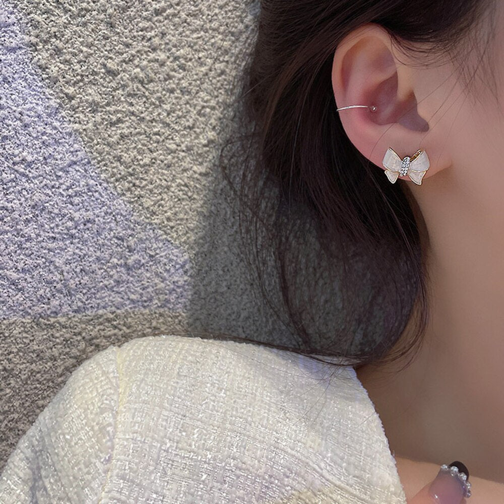 White Bow Stud Earrings