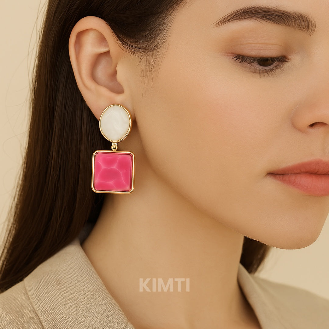 Pink Square Drop Earring — Buy Any 5 for Rs. 599