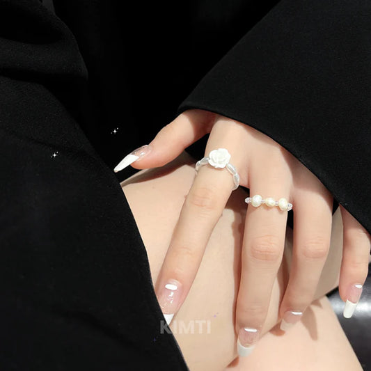 White Pearl Korean Ring Stack (Set of 2)