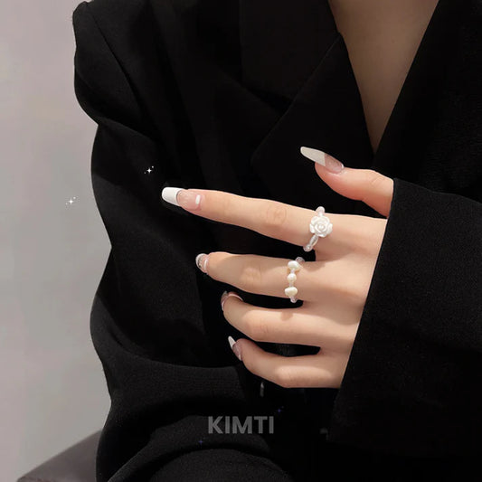 White Pearl Korean Ring Stack (Set of 2)