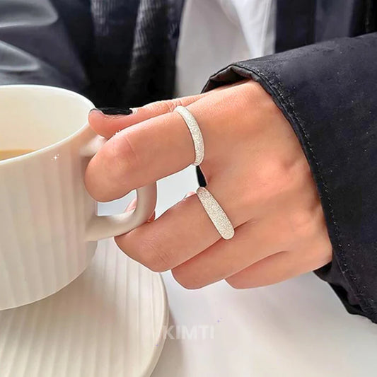 Silver Alloy Korean Sparkling Finger Ring Stack (Set of 2