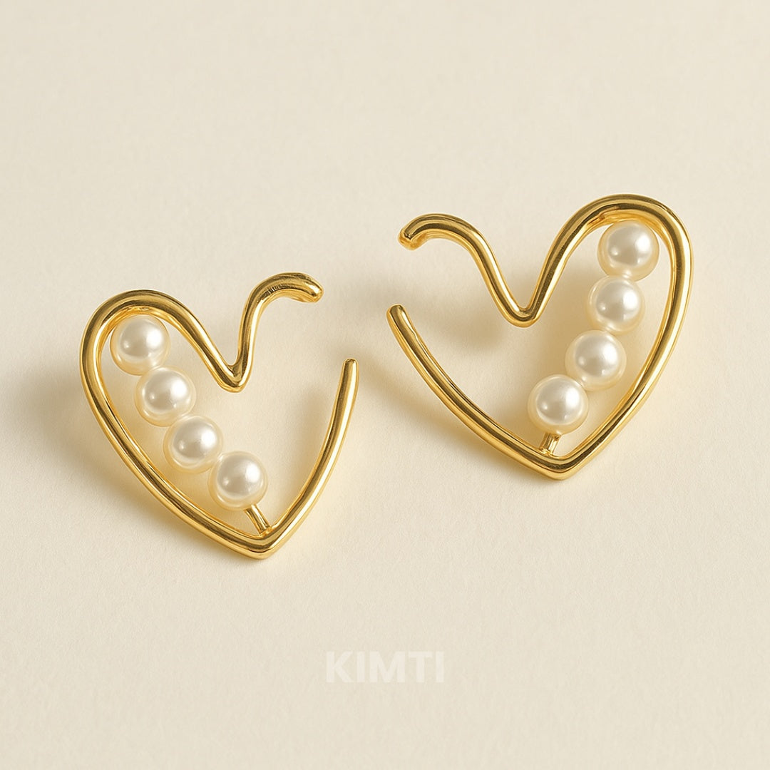 Pearl Heart Hoop Golden Earring — Buy Any 5 for Rs. 599
