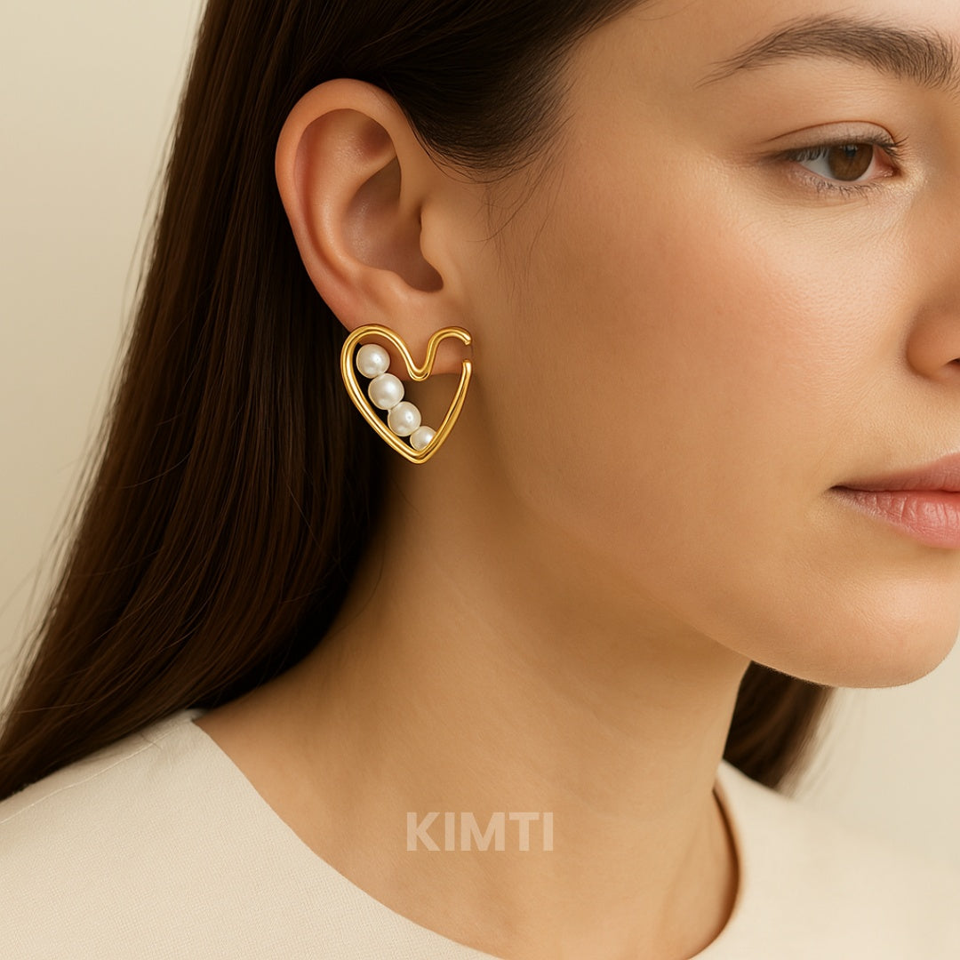 Pearl Heart Hoop Golden Earring — Buy Any 5 for Rs. 599