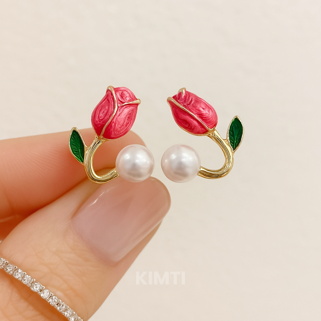 Pink Tulip Stud Earring