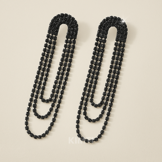 Black Rhinestone Contemporary Drop Earring