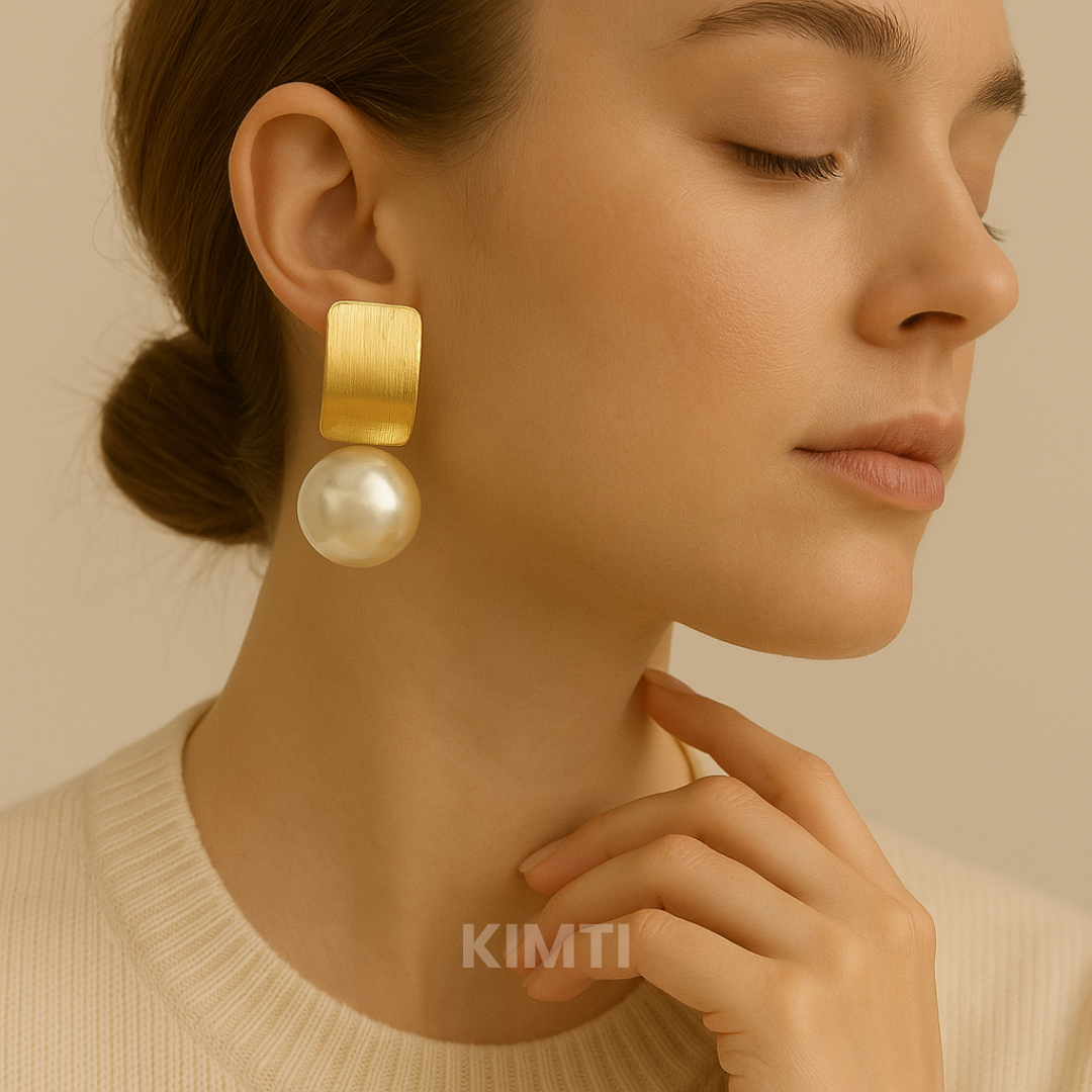Gold Rectangular Pearl Stud Earring — Buy Any 5 for Rs. 599