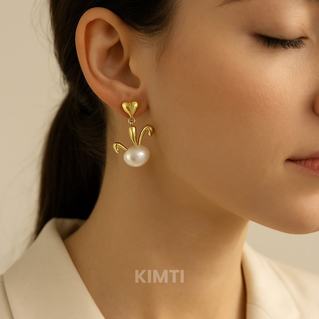 Cute Bunny White Drop Earring