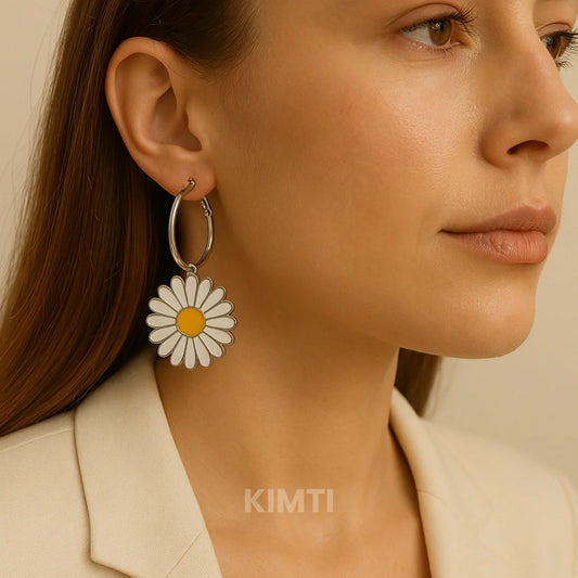 Daisy Flower White Hoop Earring — Buy Any 5 for Rs. 599