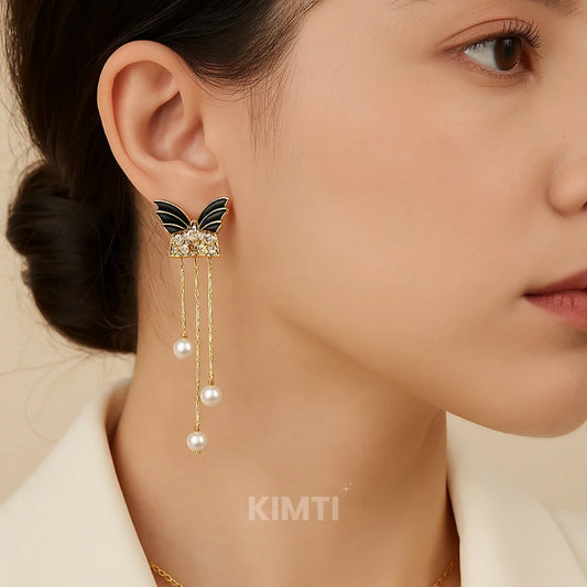 Three Pearl Butterfly Golden Drop Earring — Buy Any 5 for Rs. 599