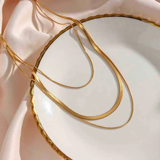 Golden 3 Layer Anti Tarnish Snake ChainNecklace