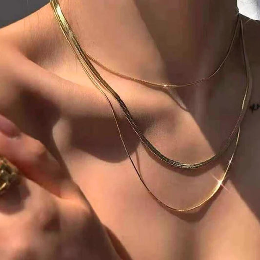 Golden 3 Layer Anti Tarnish Snake ChainNecklace